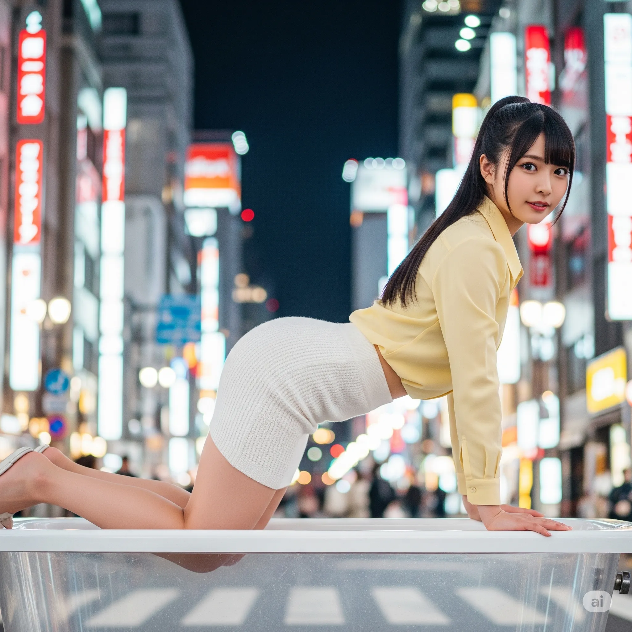 透明バスタブで四つん這い 都会夜景美女 タイトニット 028