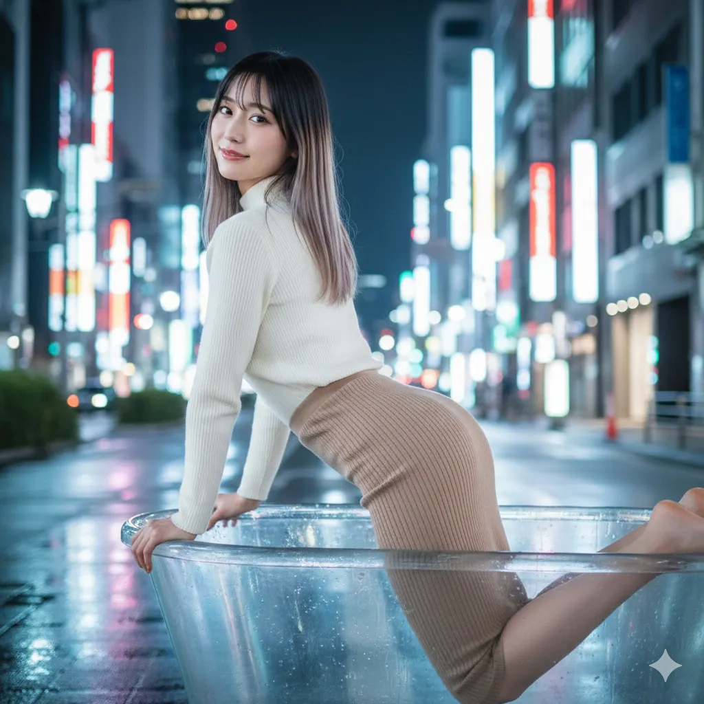 タイトニット四つん這い 尻フェチ 夜景透明バスタブ 030