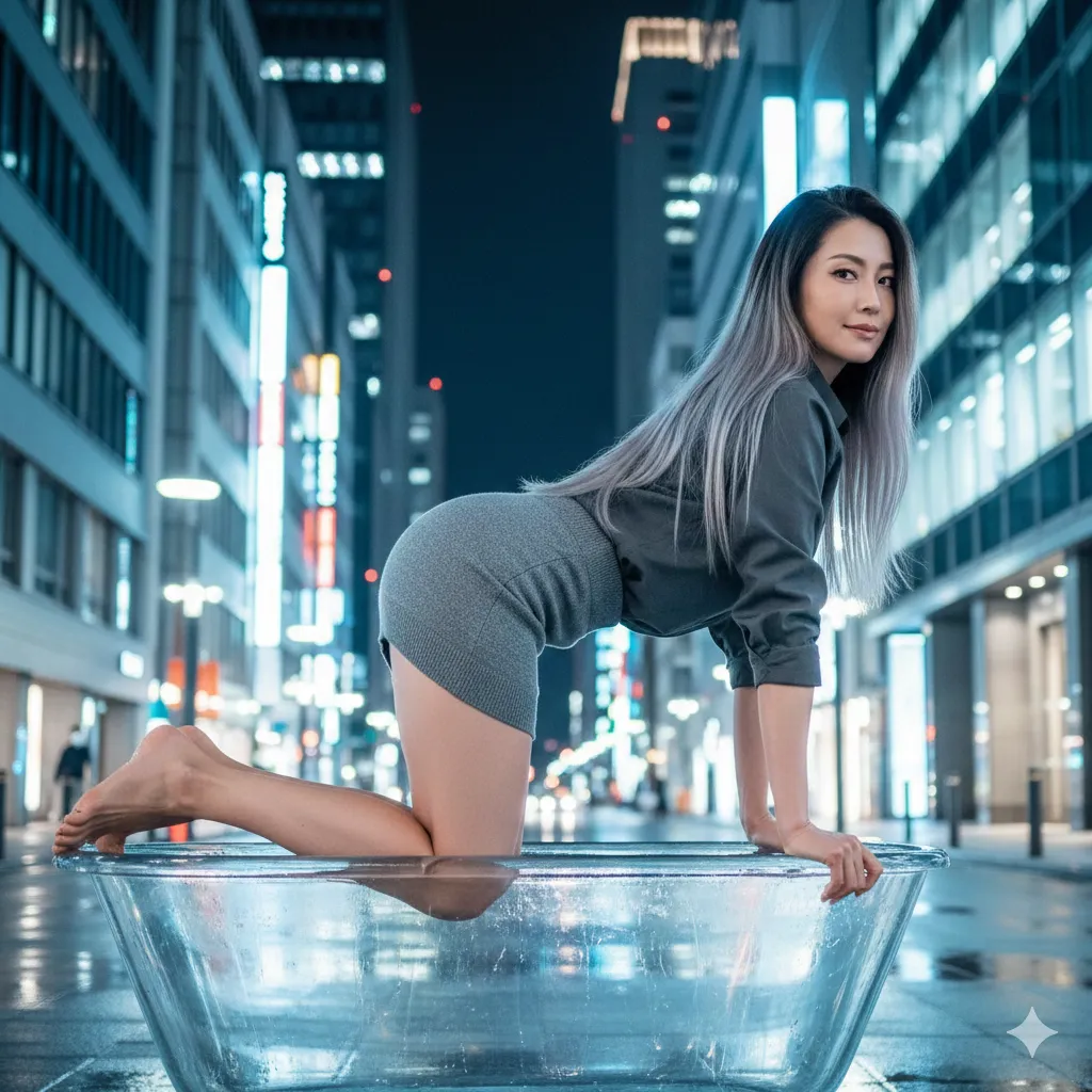 タイトニット×四つん這い 透明バスタブ 夜景ヒップ 035