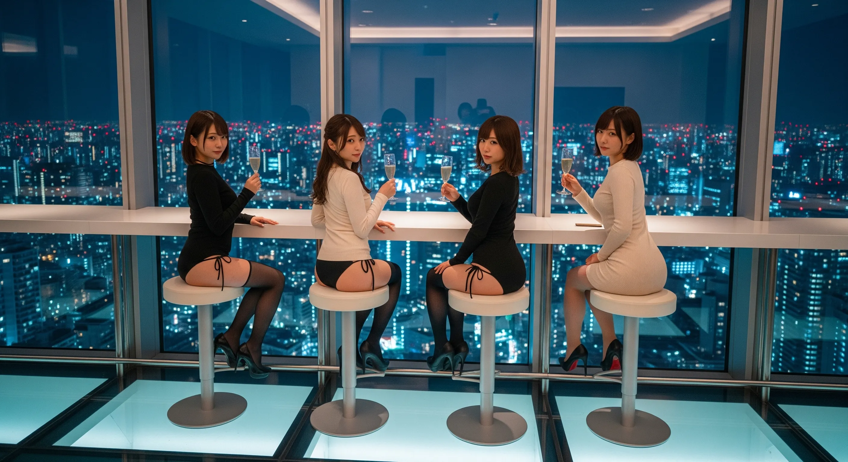 脚をやや開きヒップラインを強調した都会のTバック女子 021