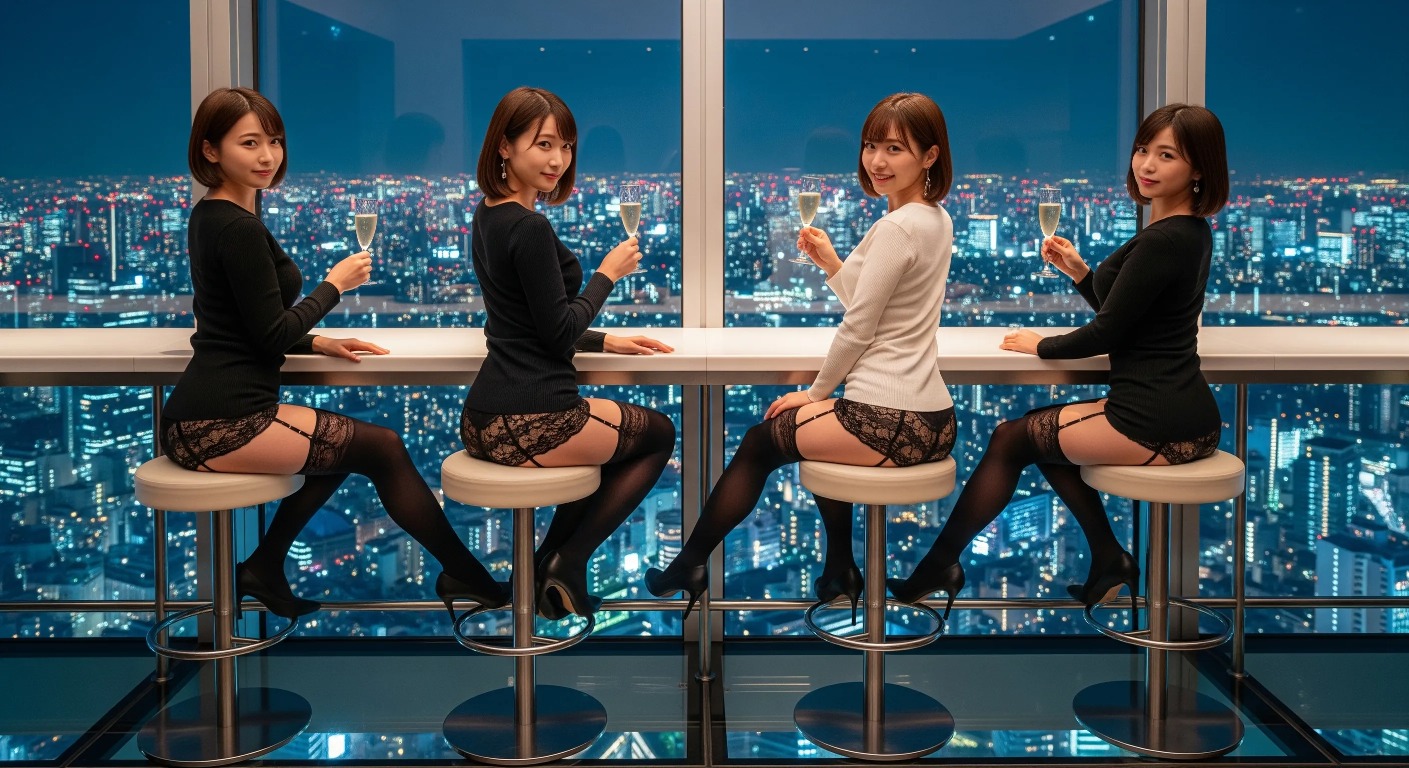 都会的照明の中、Tバック美女が後ろ姿スクワットで魅せる 025