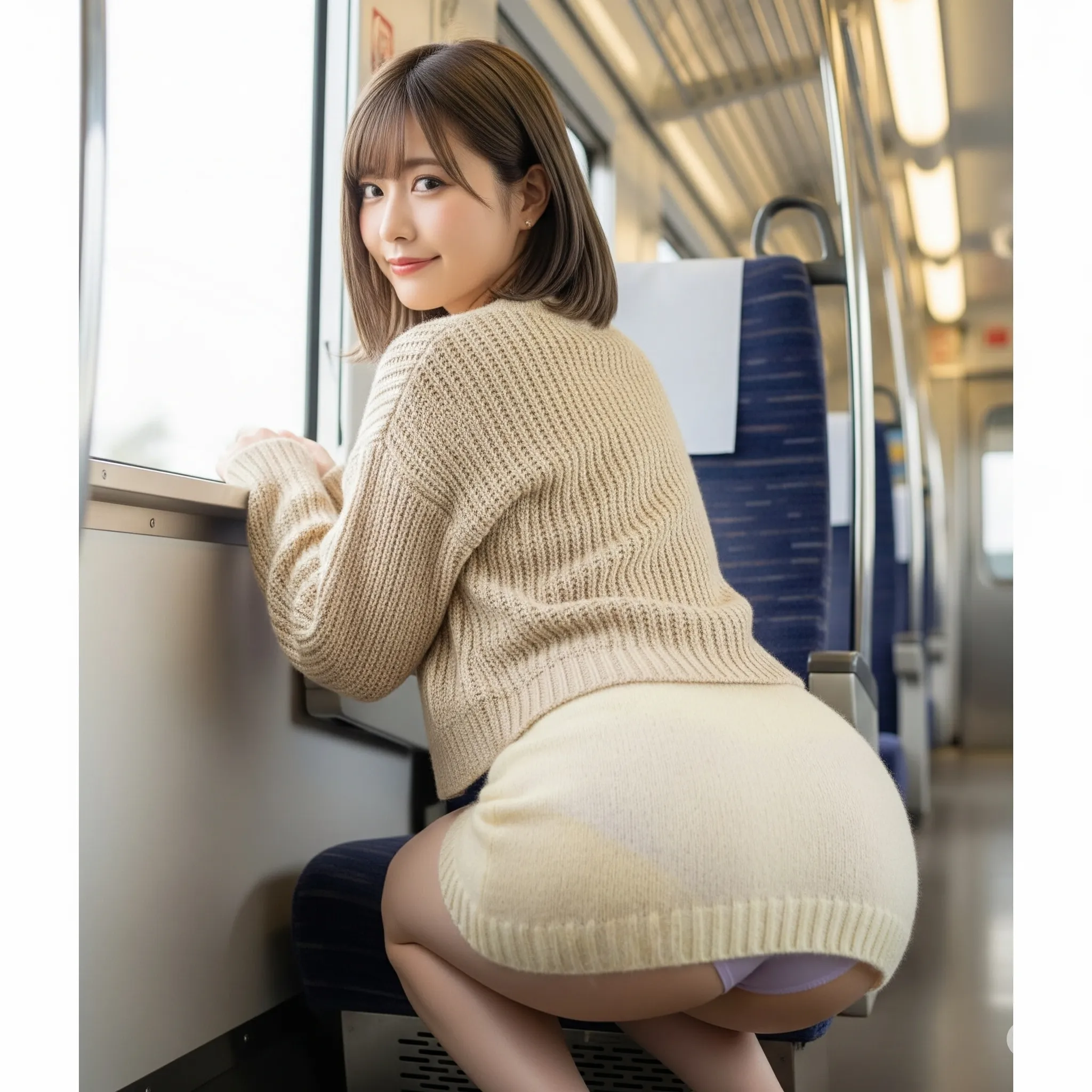 電車内 四つん這い ローアングル パンチラ 尻ショット 020