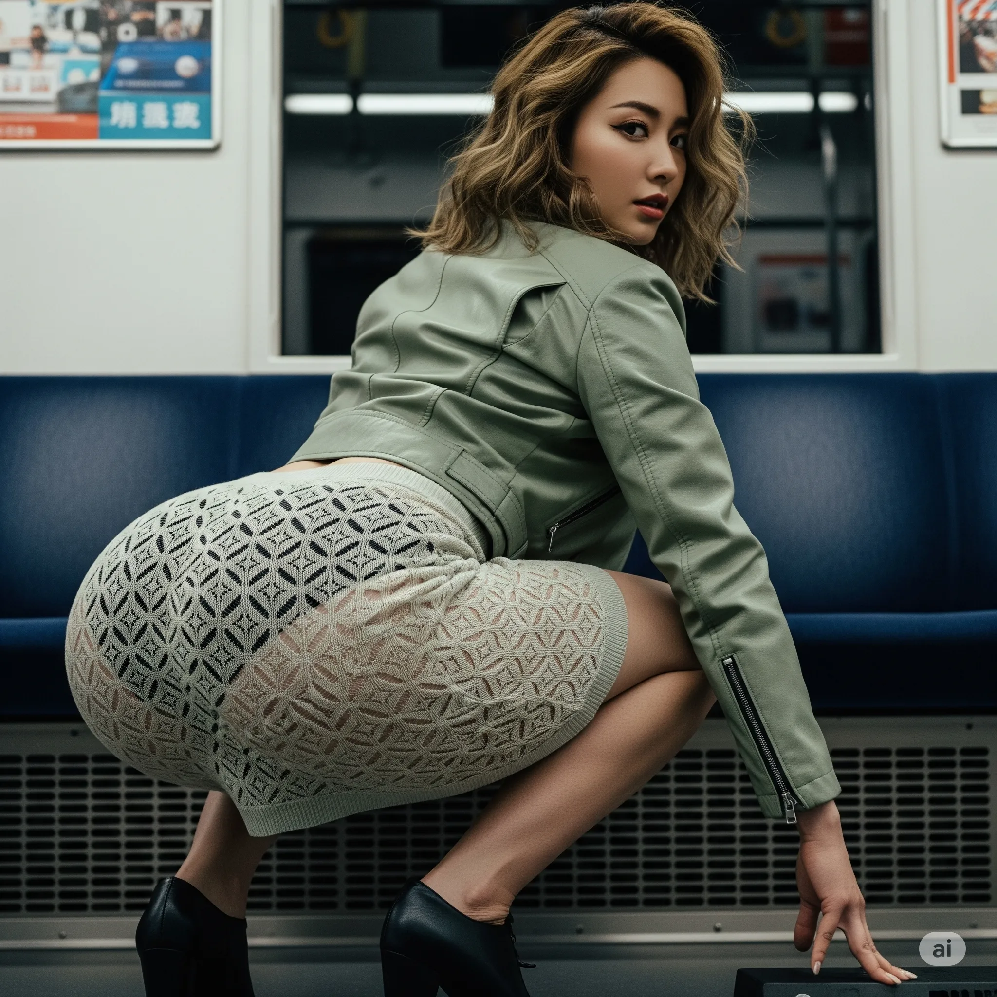 電車内 四つん這い ローアングル パンチラ 尻ショット 048