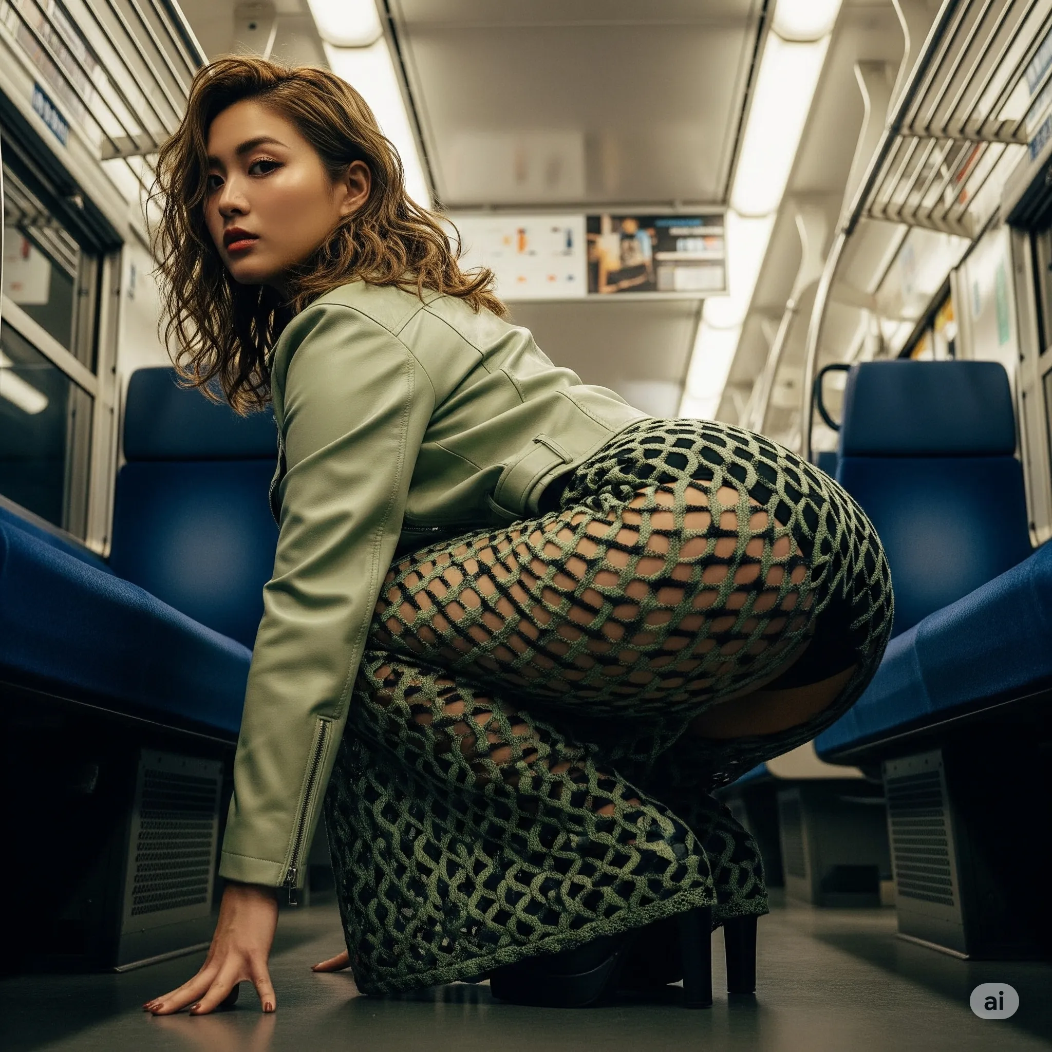 電車内 四つん這い ローアングル パンチラ 尻ショット 053