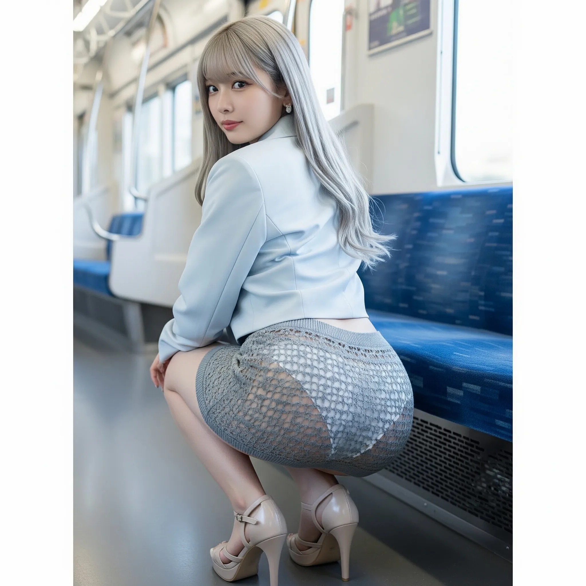 電車内 四つん這い ローアングル パンチラ 尻ショット 085