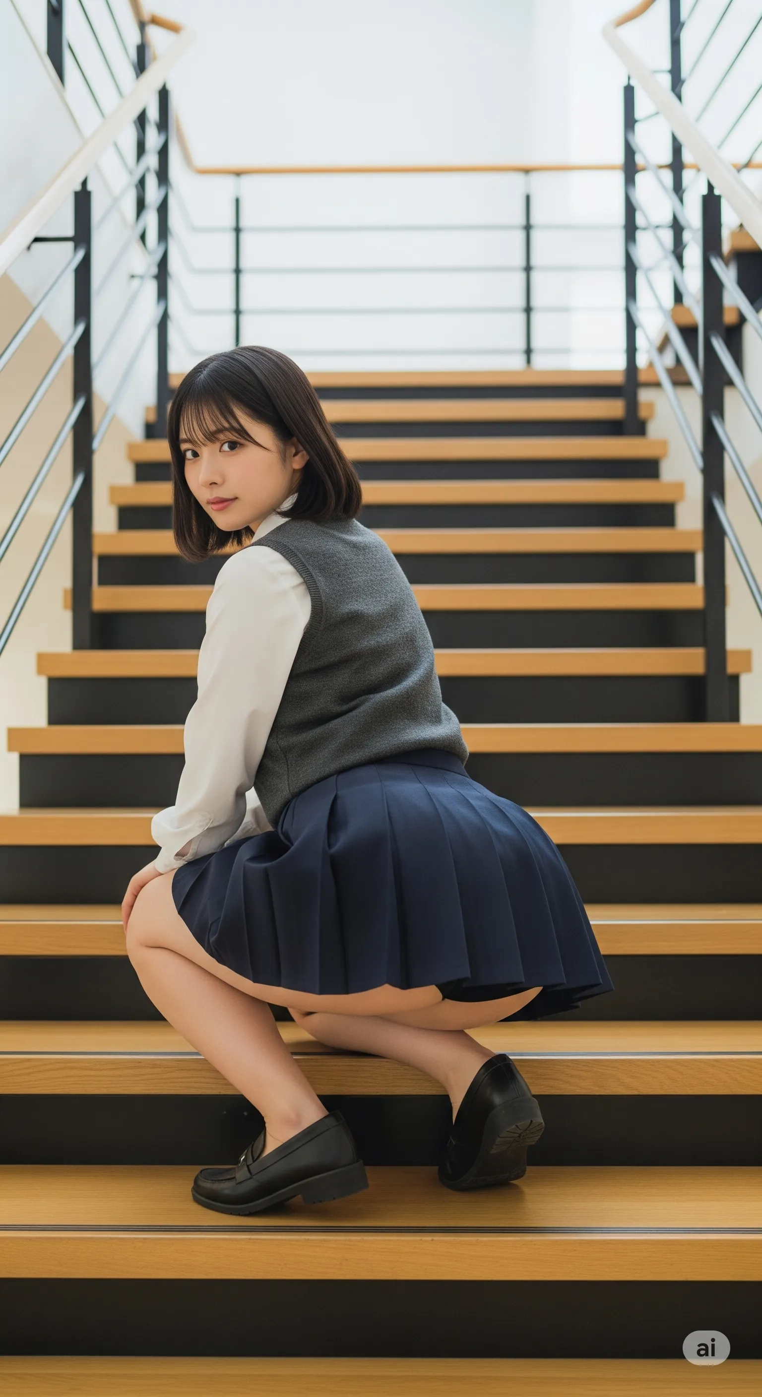 バックから見えるヒップラインが印象的なミニスカ