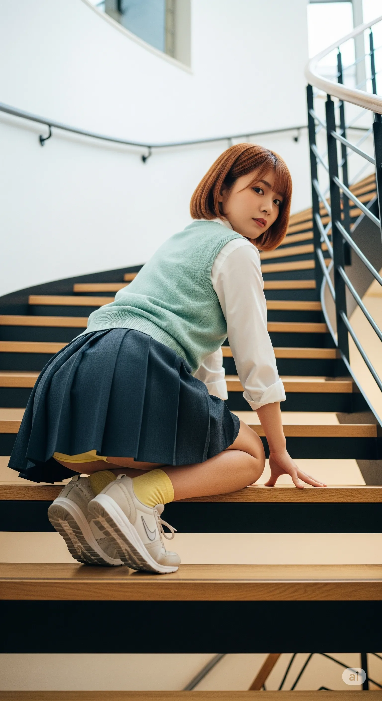 ミニスカ越しに浮かぶヒップの丸み