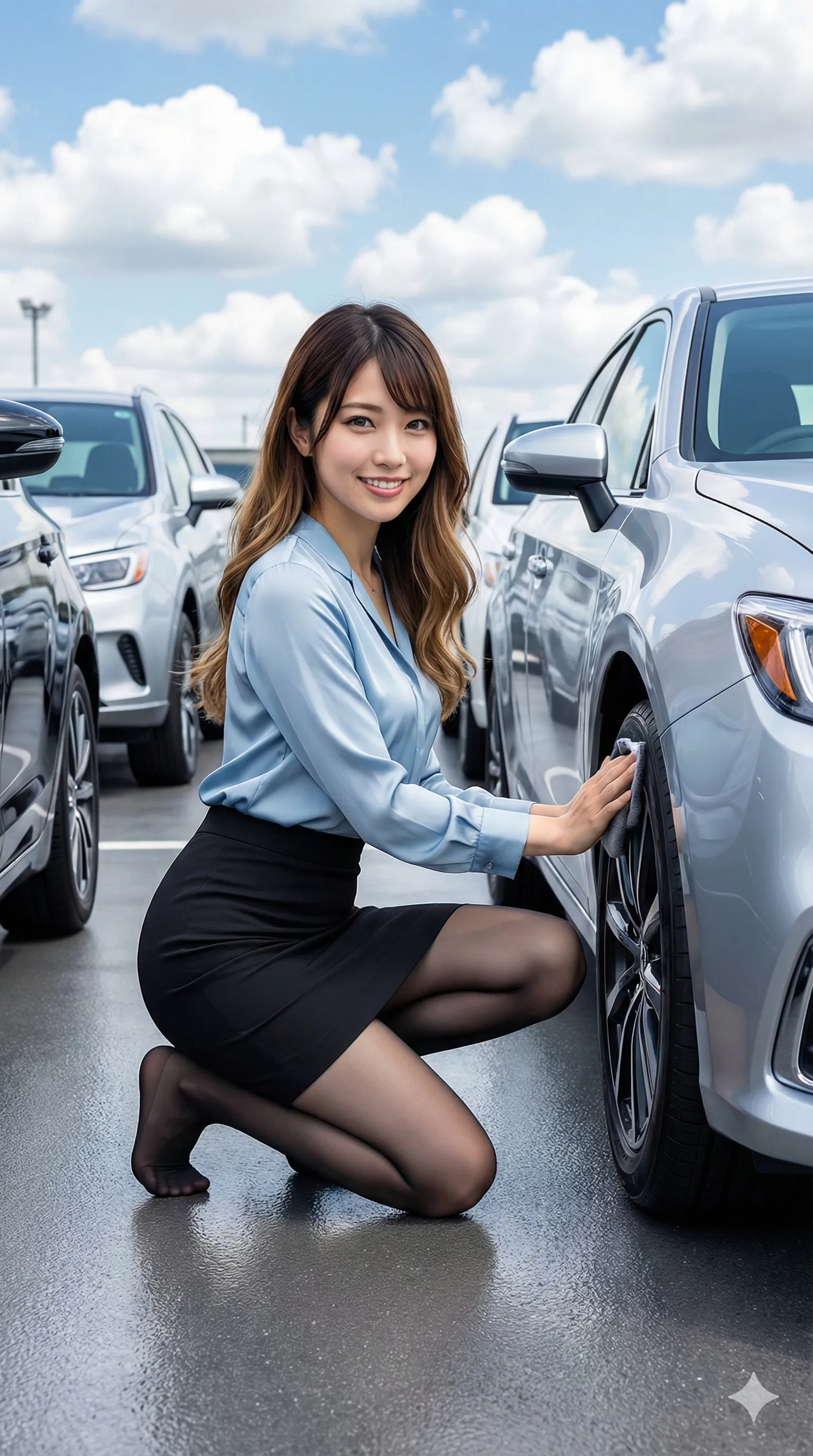 仕事服のポケットが歪むほどに突き出されたお尻