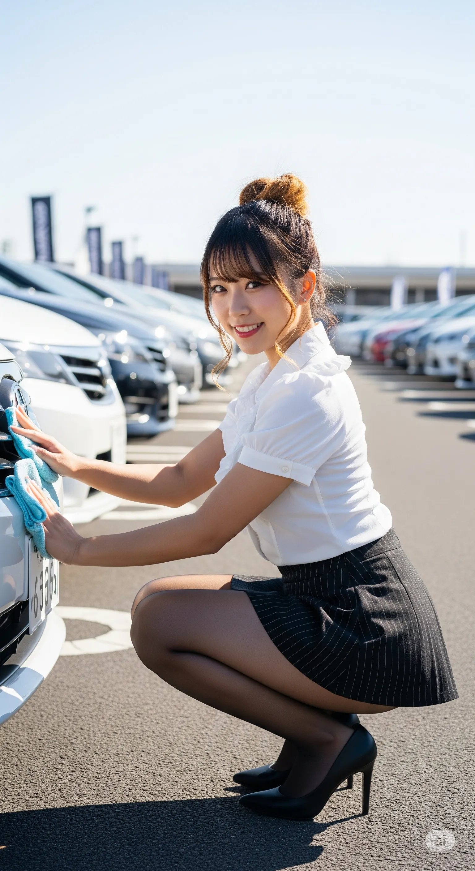 光と影が強調する、仕事着越しのボリューム尻