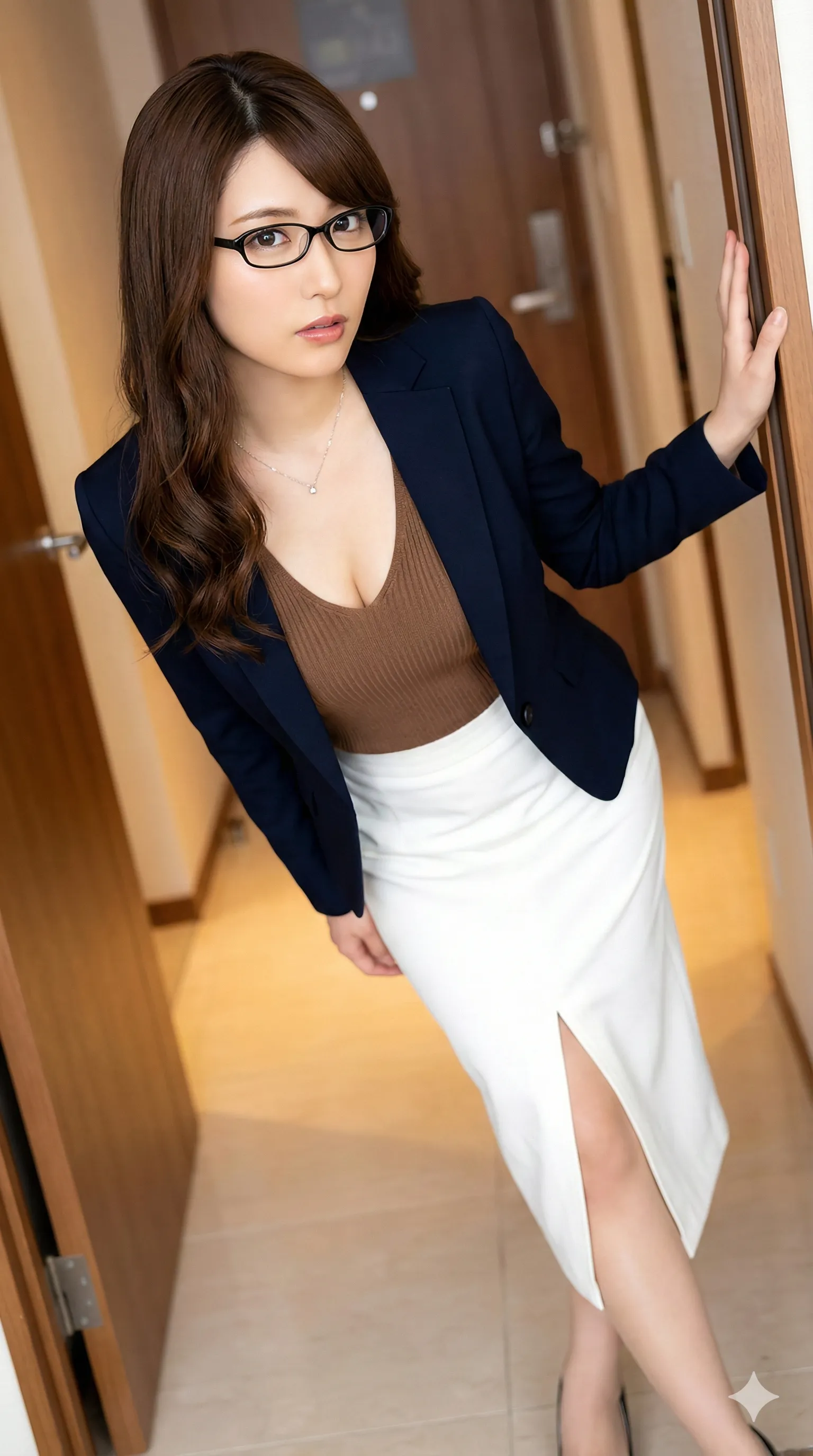 眼鏡が似合う上司が胸元を寄せた微エロポーズ 014