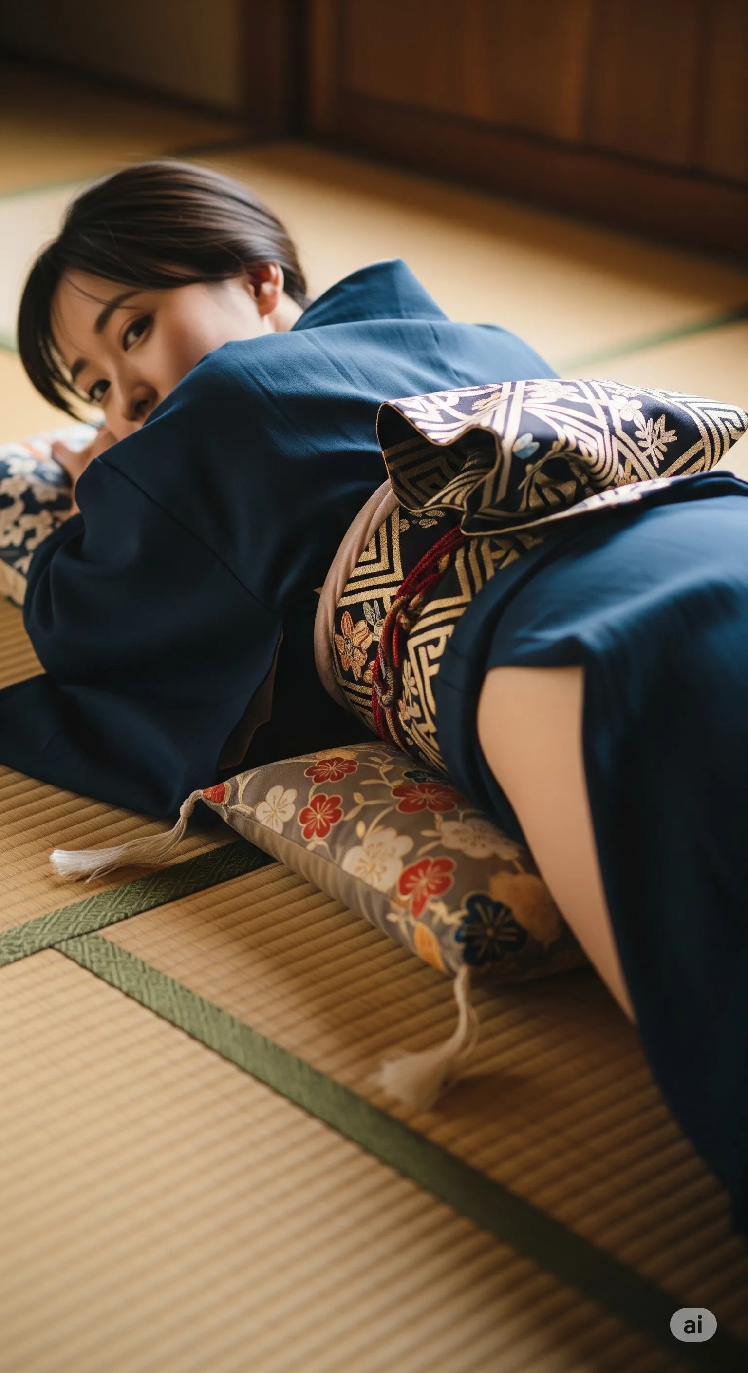 膝立ちから崩れ落ちるように寝そべる一連の動きとお尻 グラビア