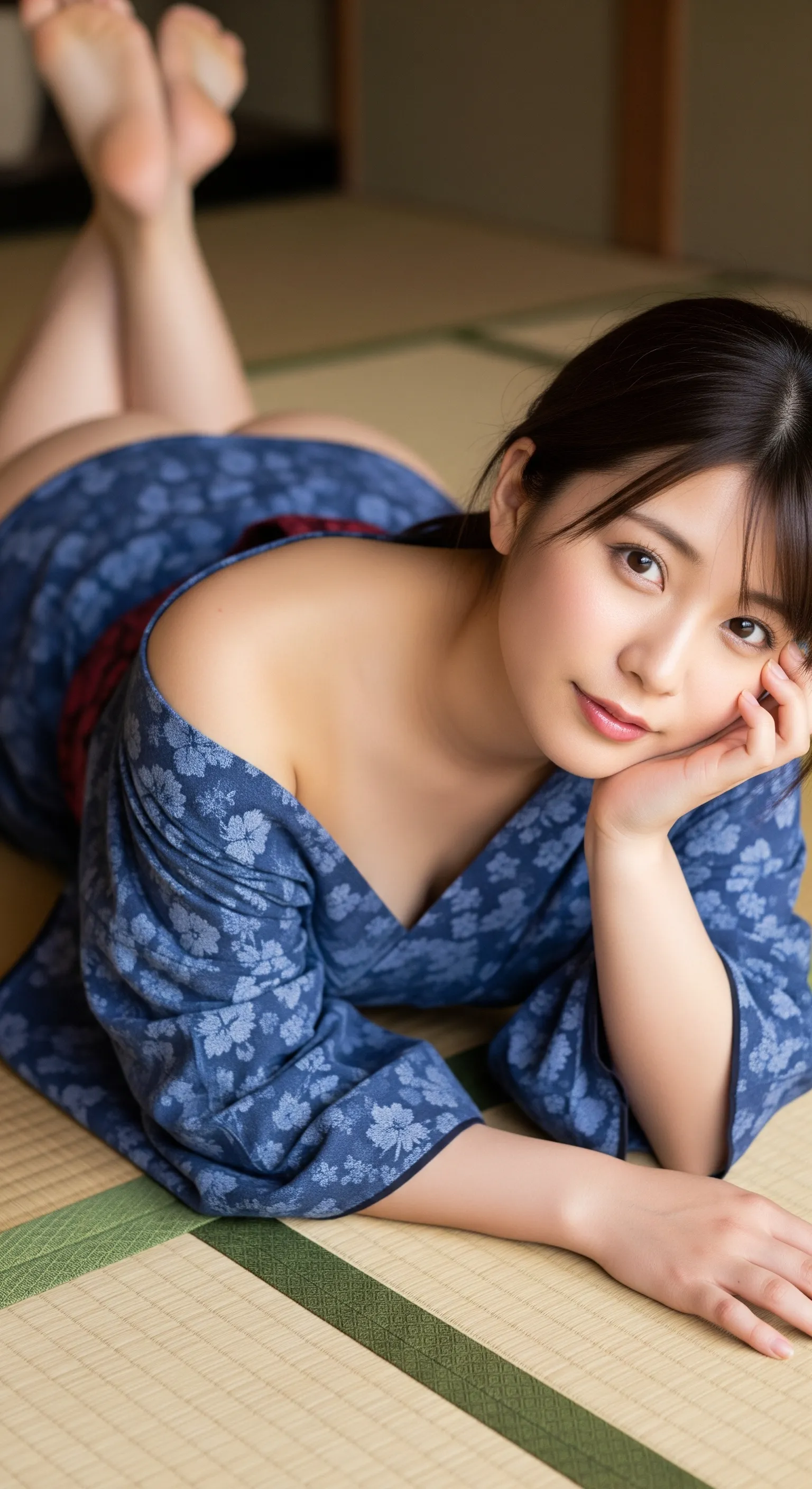 畳に落ちる影まで愛おしい寝そべりヒップの造形美 エロ画像