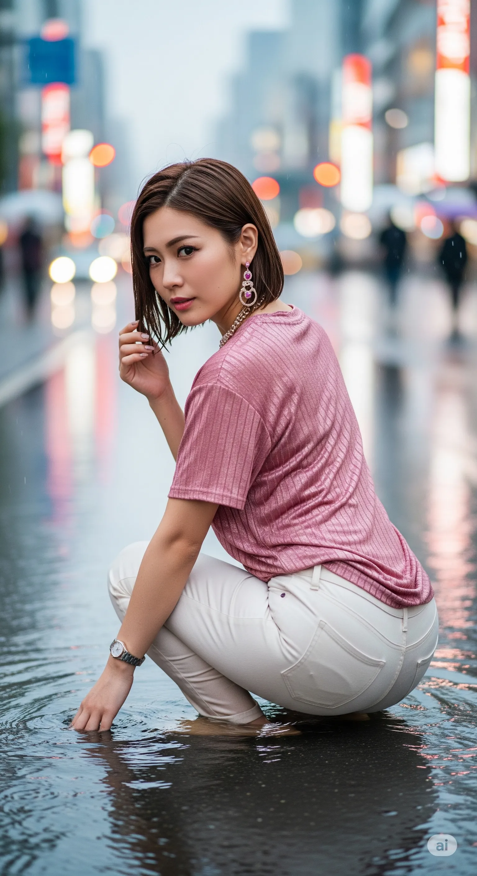 ラグジュアリーな時計を光らせ、ポール上で静止する美尻コンパニオン 高画質