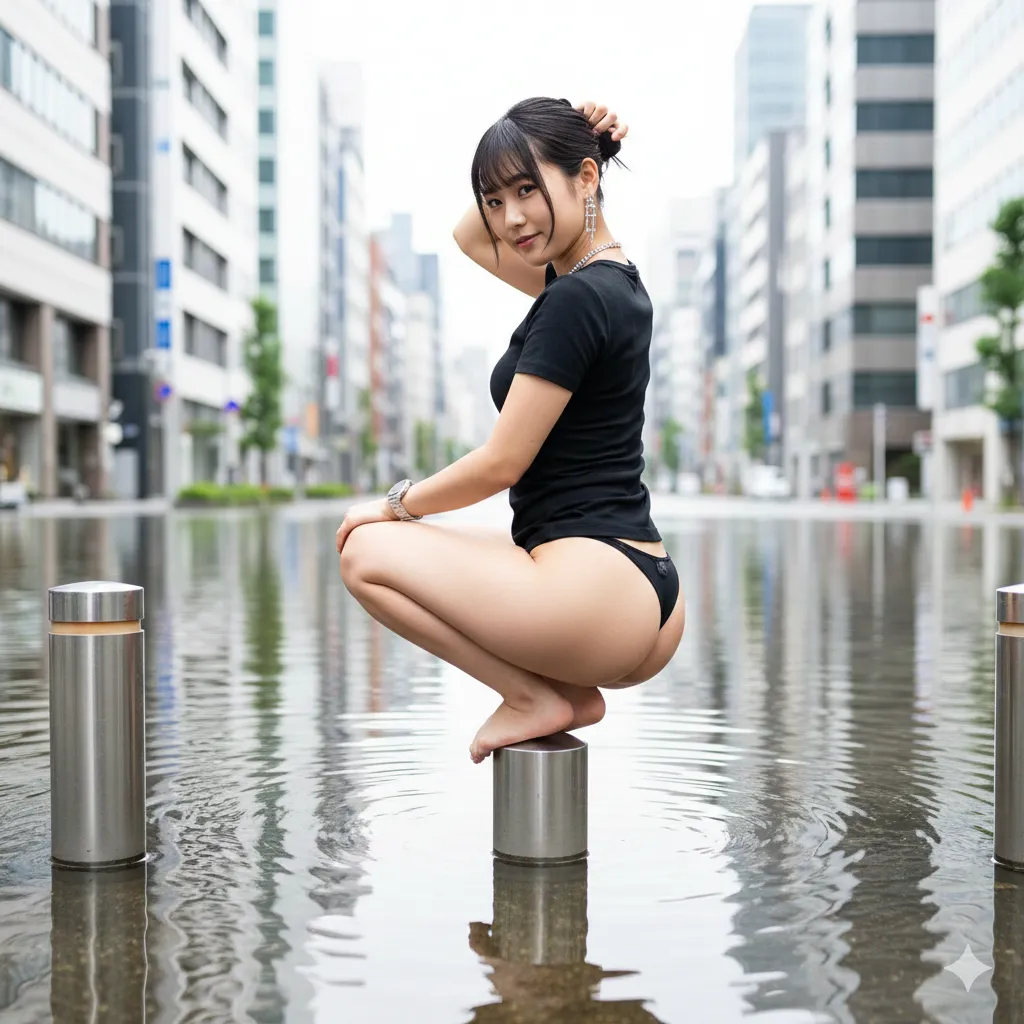 黒ヒールとお尻の境界線｜フェチ心を煽る水上でのバックショット写真