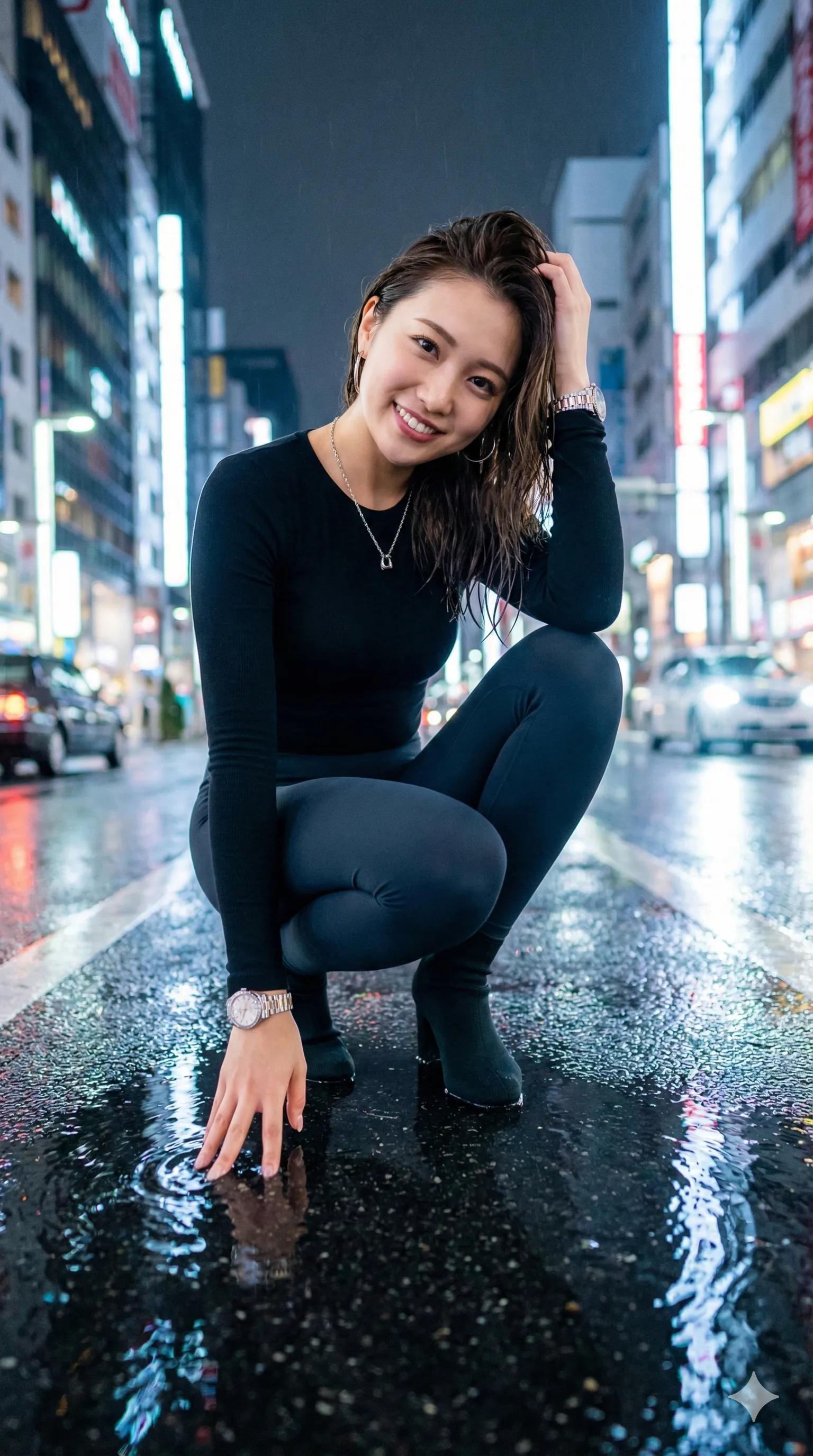 黒のタイト衣装が描く、水際での完璧なバックスタイルグラビア 微エロ