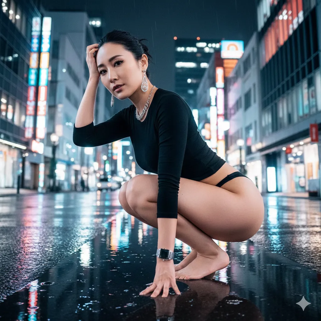 都会の夜景を待ちきれない、夕暮れ時の水上お尻バックショット 高画質