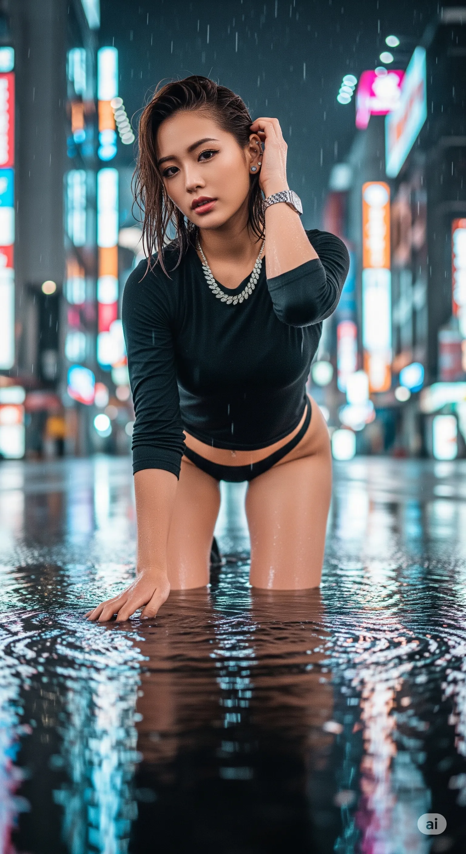 都会の光を浴びて艶めくお尻の、芸術的な立ち姿バックショット