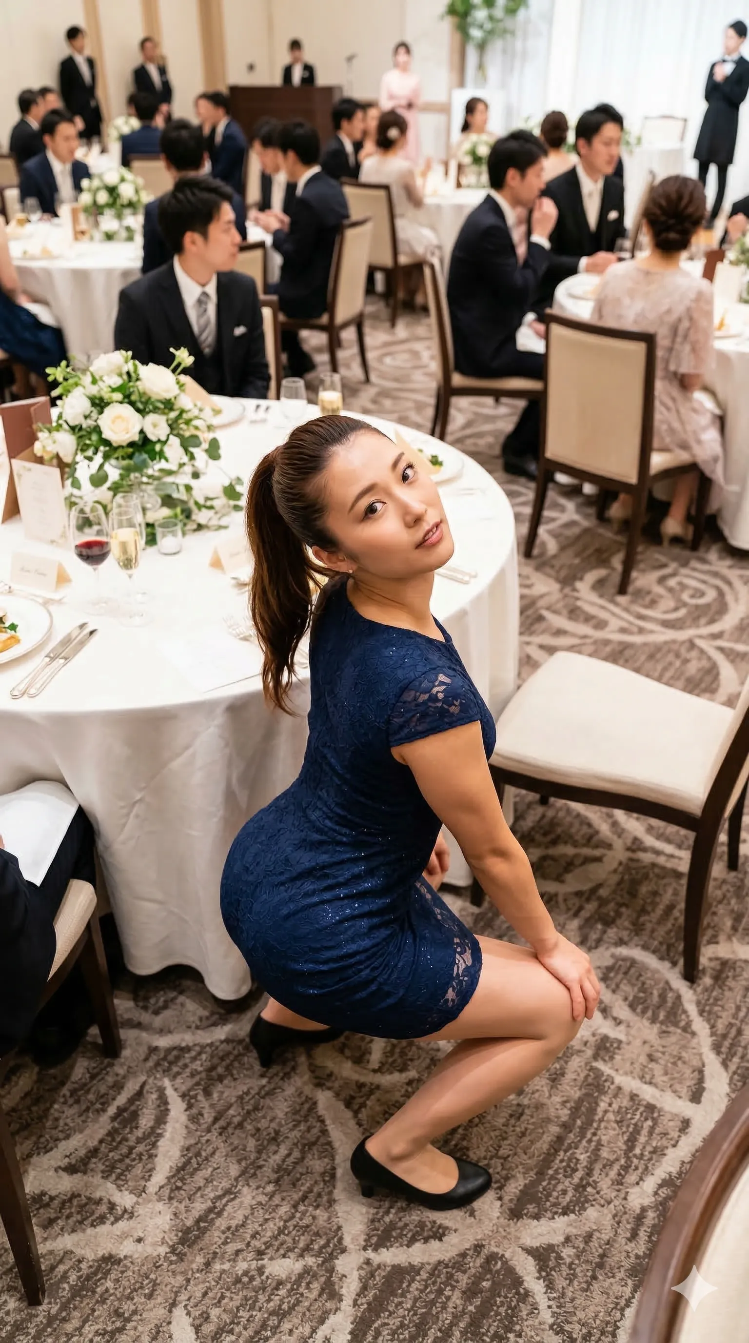 二次会 美女 椅子に座る 尻の広がり 006