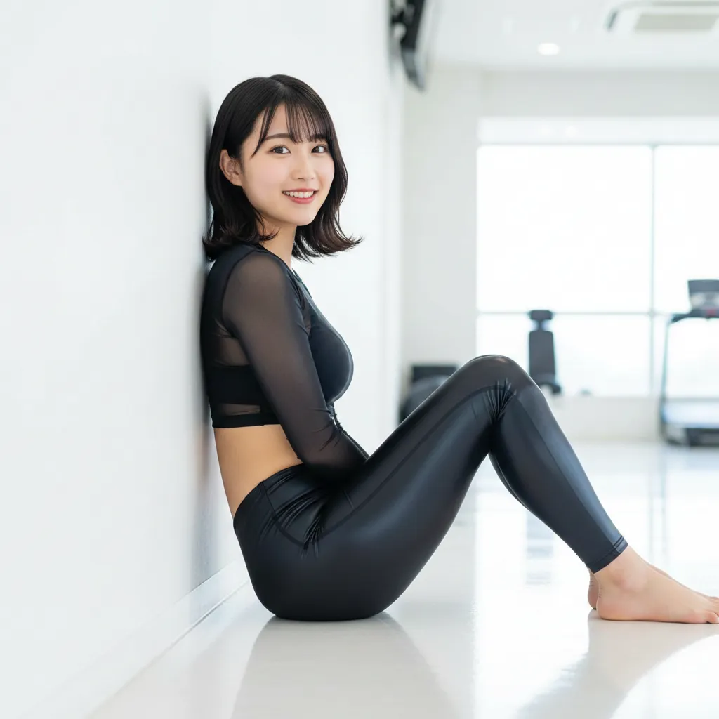 透け感レギンスで魅せる腰回りのフェチ曲線