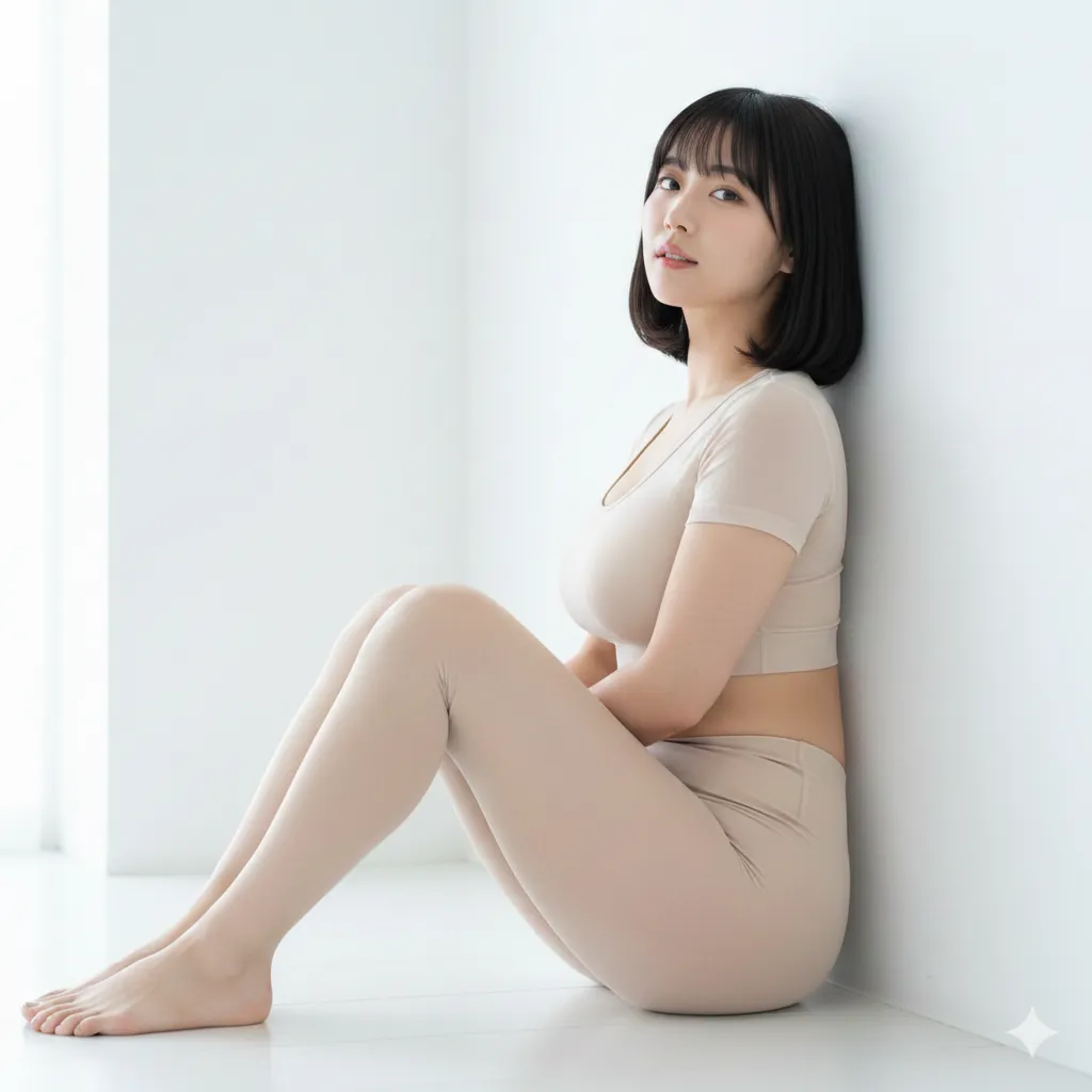 繊細な太ももラインとヒップ曲線が際立つ姿勢