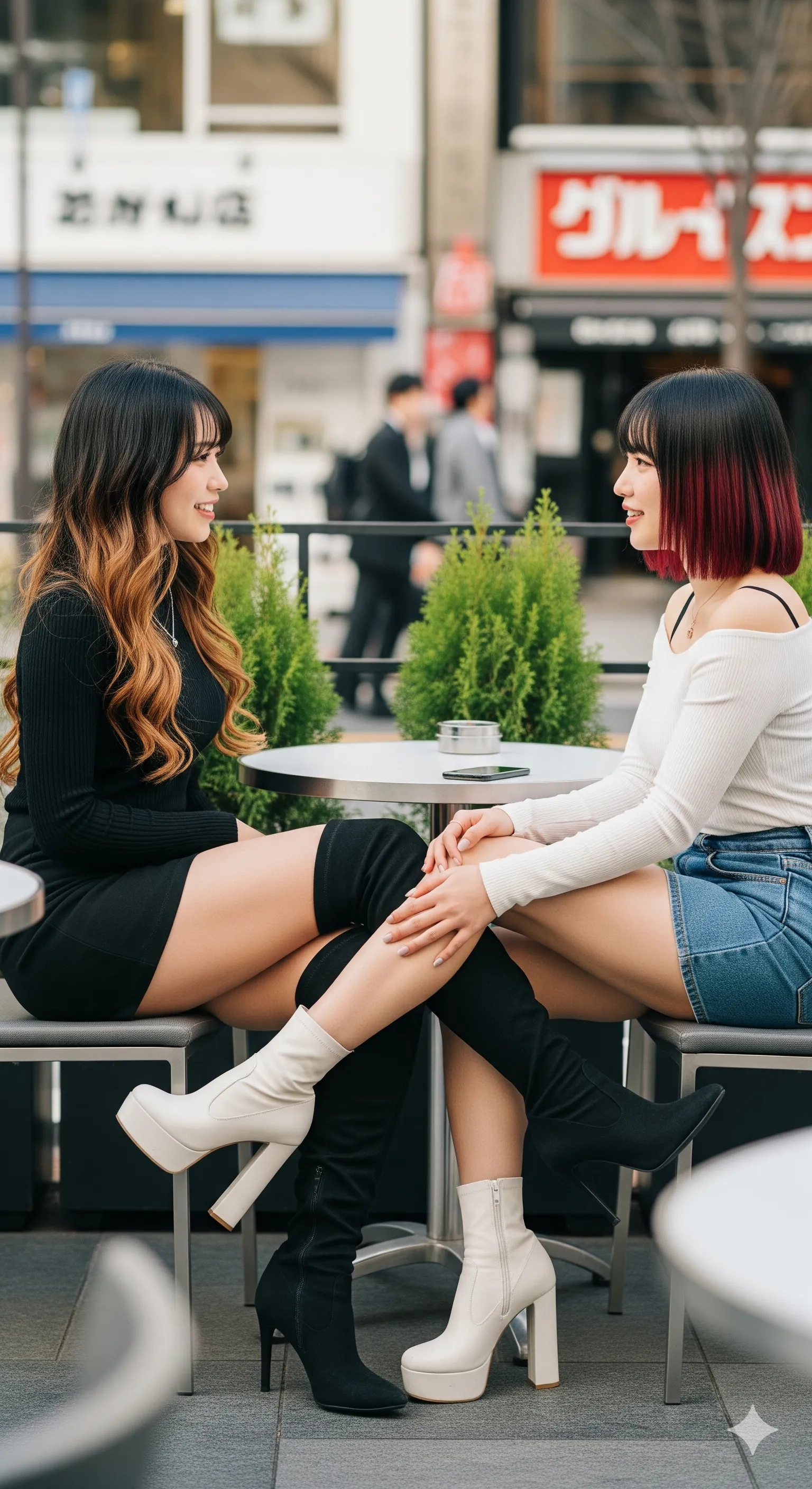 タイトなトップスが強調する、2人のしなやかなボディライン