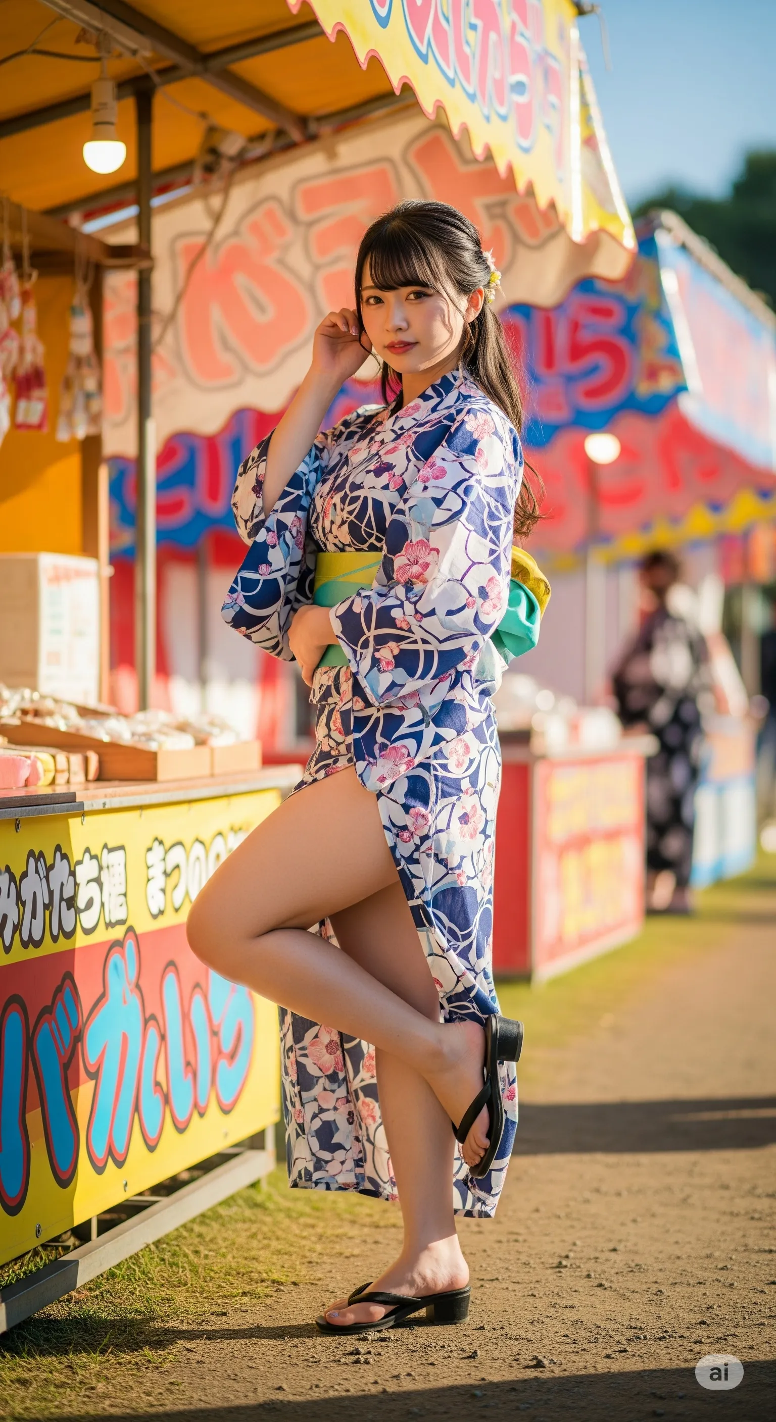 歩く浴衣美女の揺れる裾から見える太ももライン 002