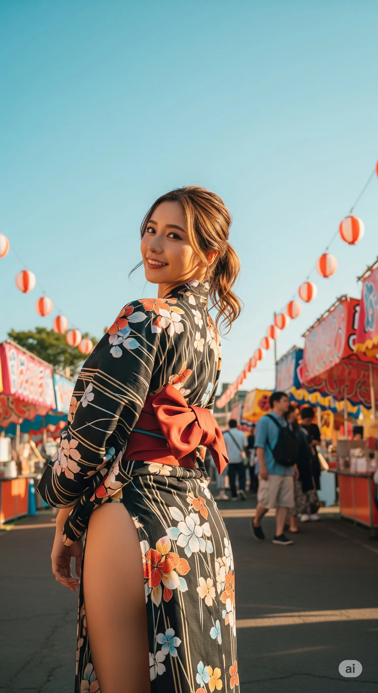 夏祭りで浴衣美女が腰をかがめた瞬間のチラ見せショット 005