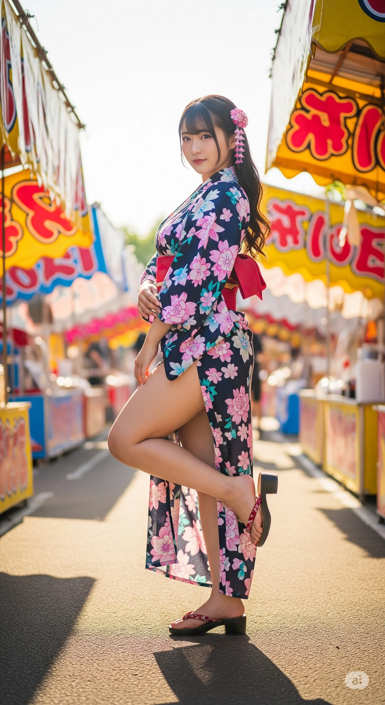 歩く浴衣姿の斜め後ろから覗くヒップライン 008