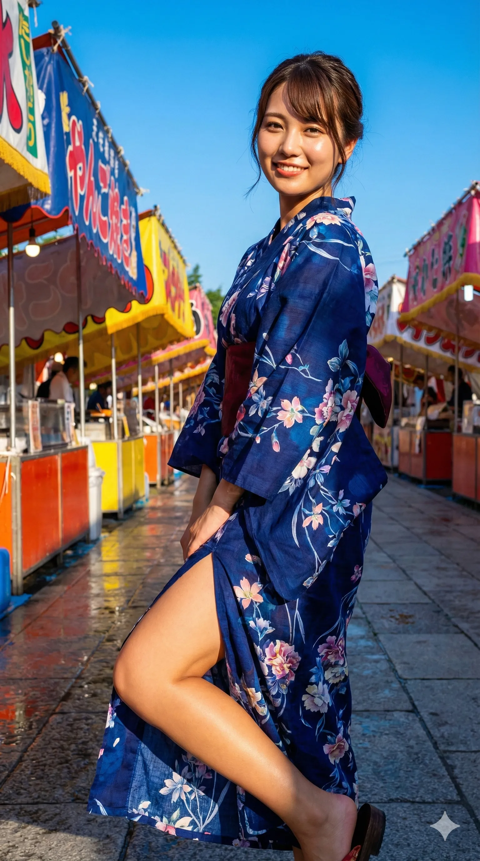 夏夜の光で艷やかに浮かぶ浴衣美女の太もも 009