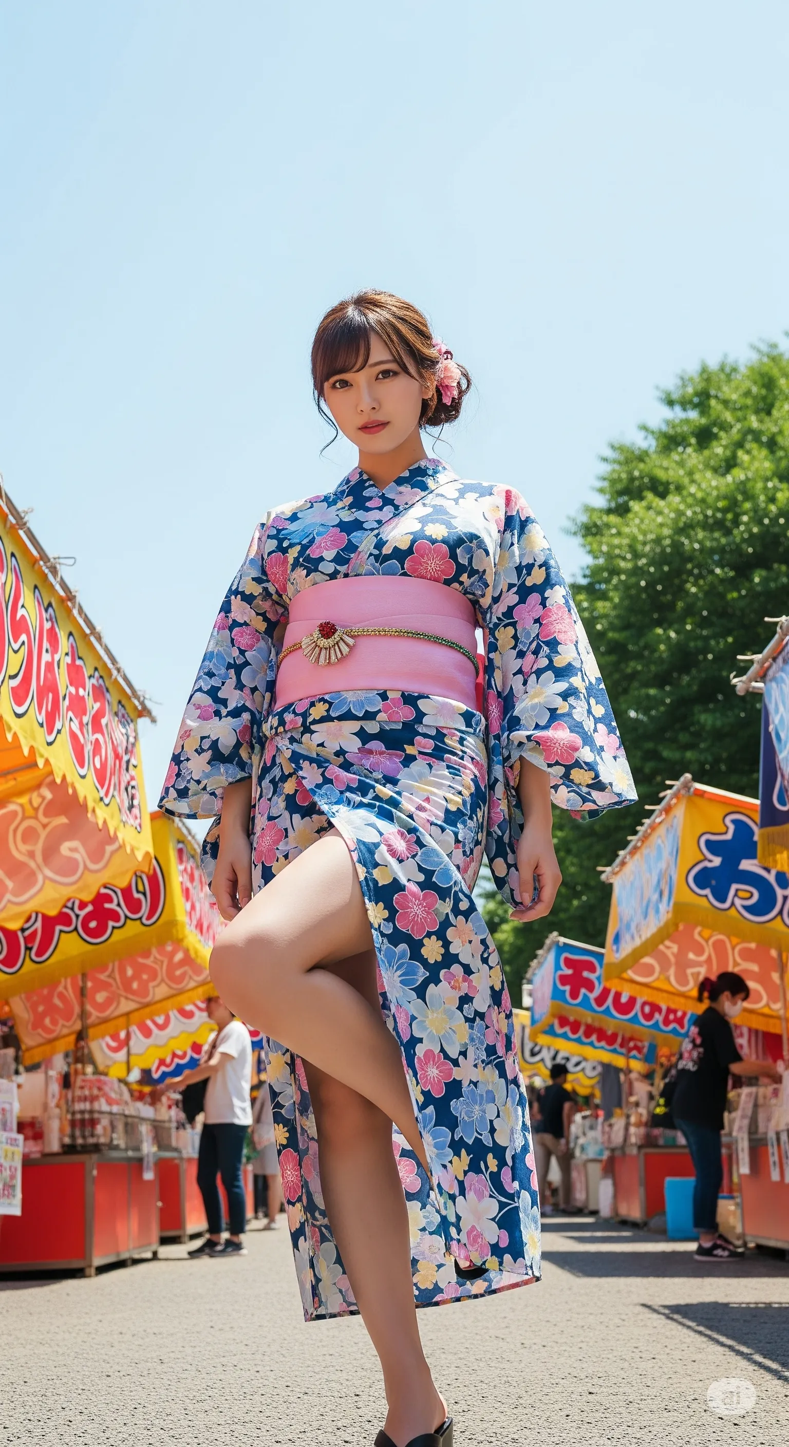 和柄浴衣の裾がめくれて太ももがのぞく瞬間 012