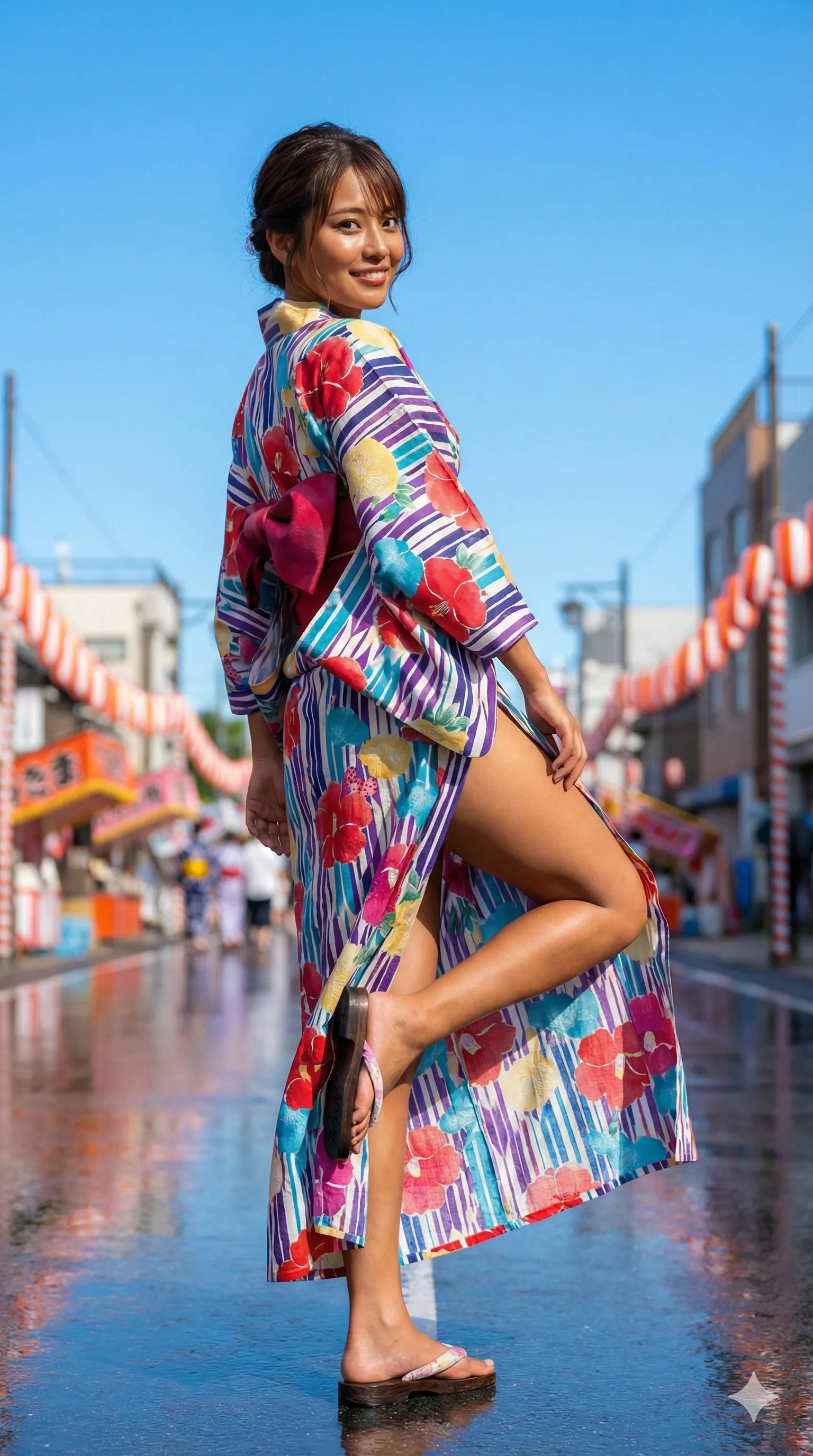 浴衣美女の歩く後ろ姿と丸み尻ラインの組み合わせ 014