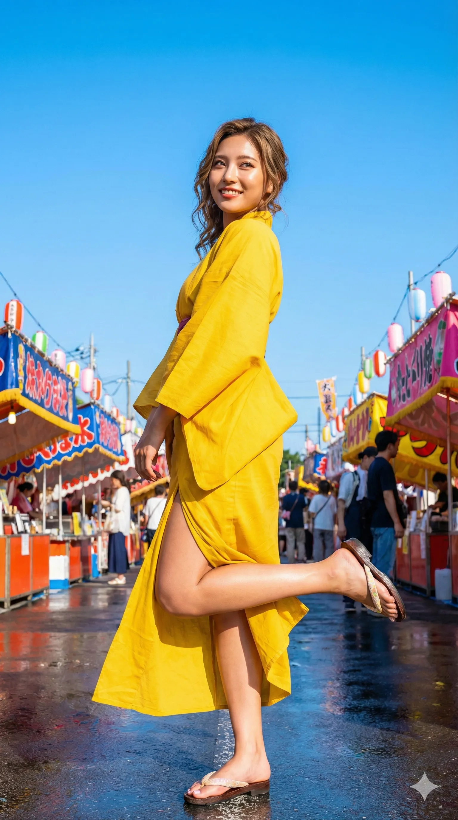 夏祭りの階段で座る浴衣美女の脚フェチショット 017