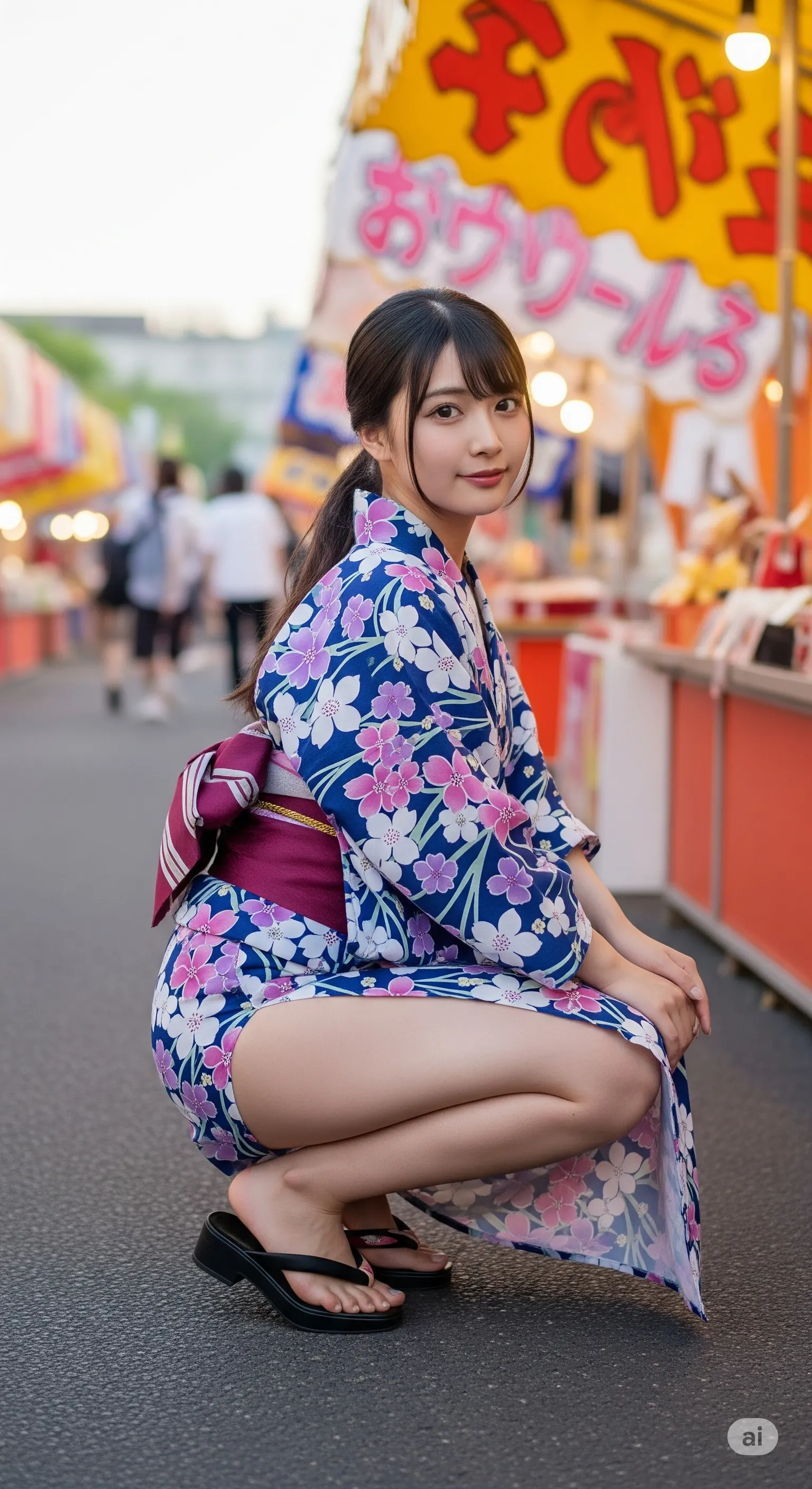 歩く浴衣美女の後ろ姿とチラ見せ尻ライン 019