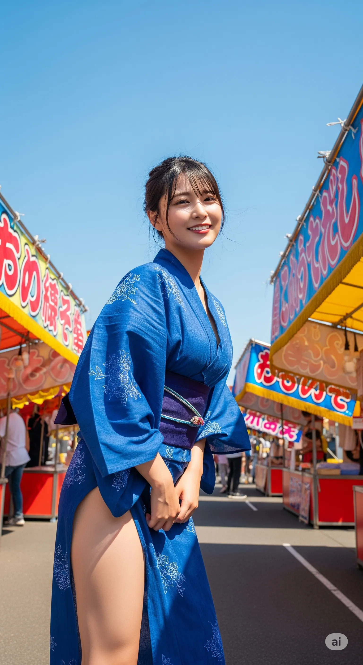 浴衣の裾を押さえる仕草からチラ見せする太もも 025