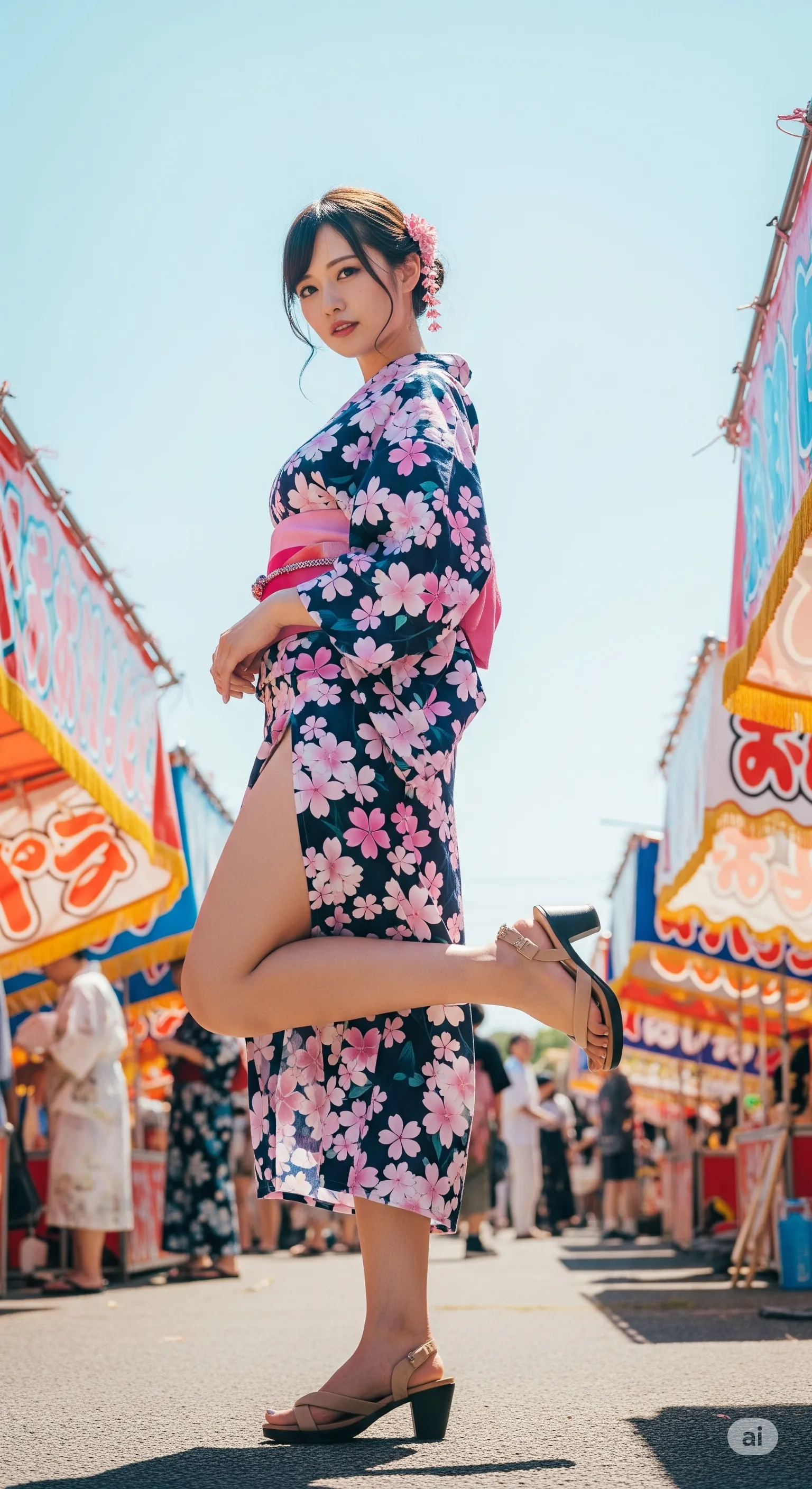 屋台提灯の明かりに照らされた浴衣美女の色気カット 027