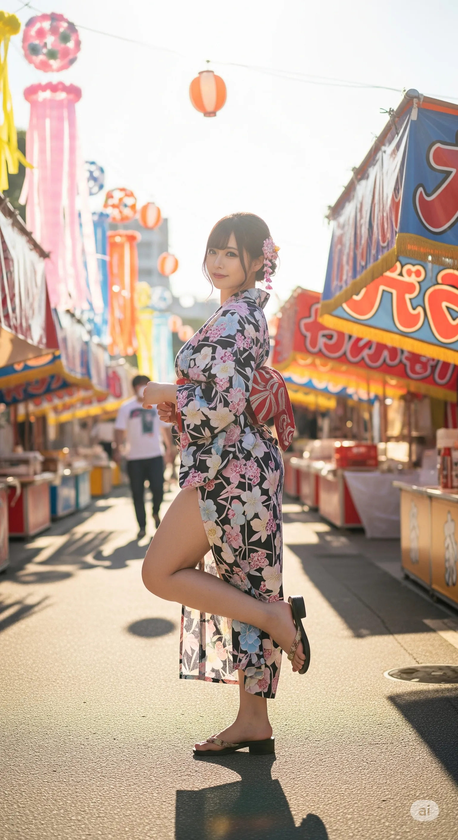 浴衣美女が横座りし脚のラインが際立つフェチ画像 028