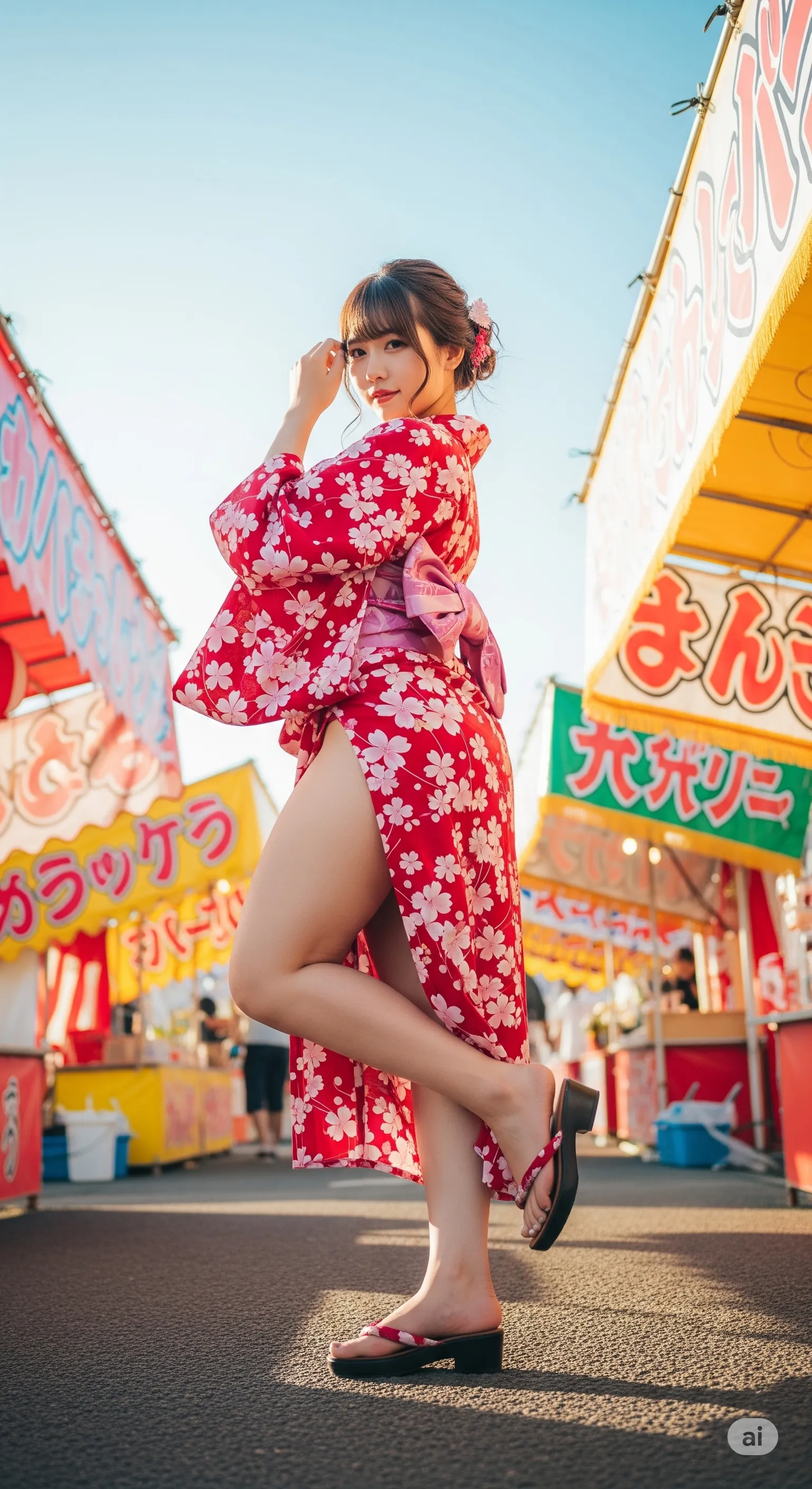 浴衣美女が歩く後姿とさりげない尻ライン強調カット 030